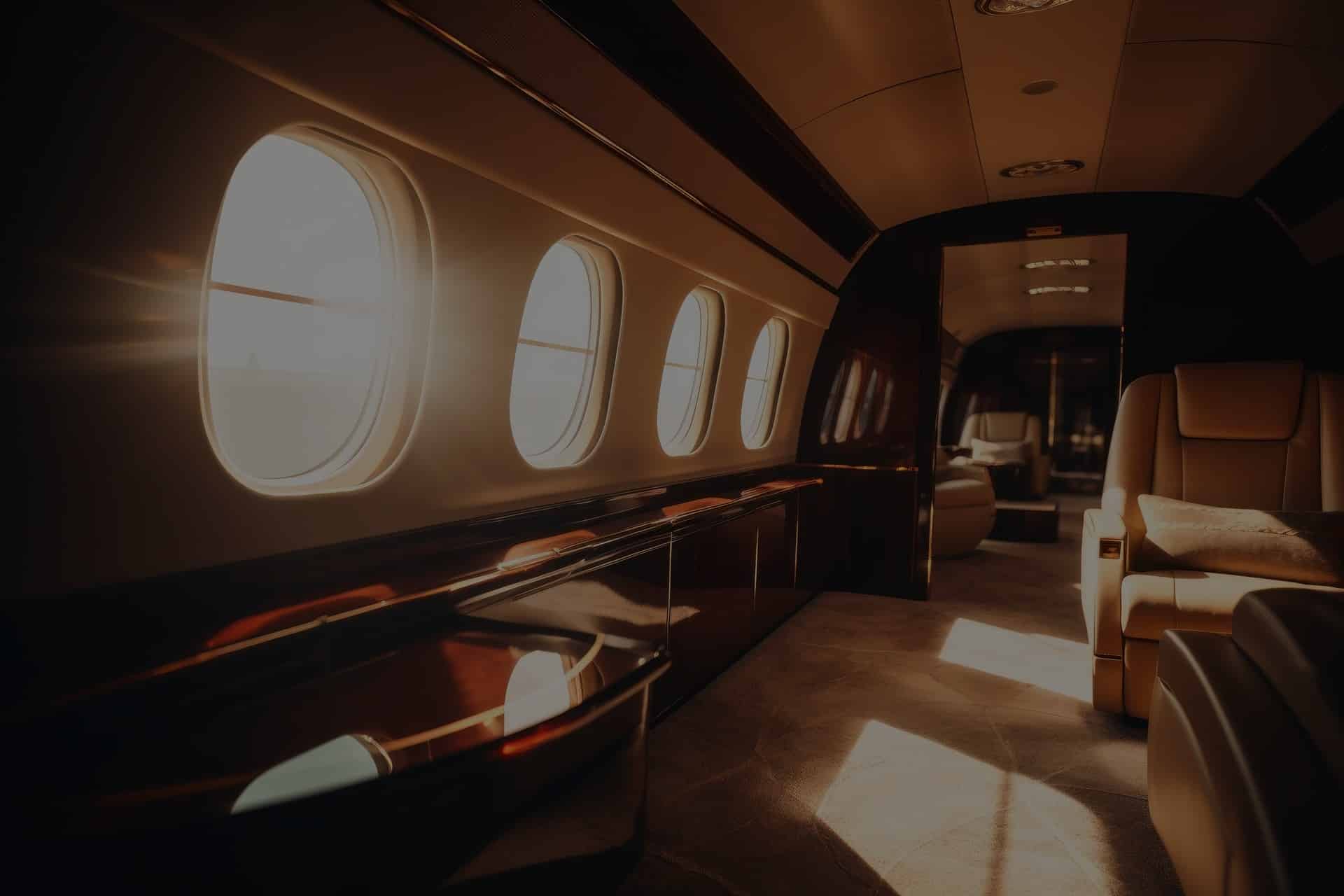 Private jet cabin interior on an ASA-arranged charter