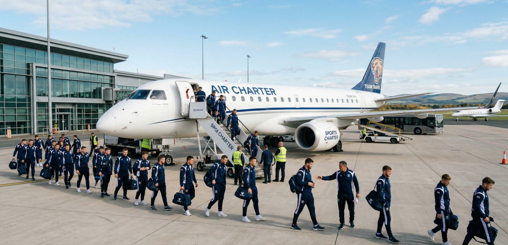 Group travelling together by private charter aircraft