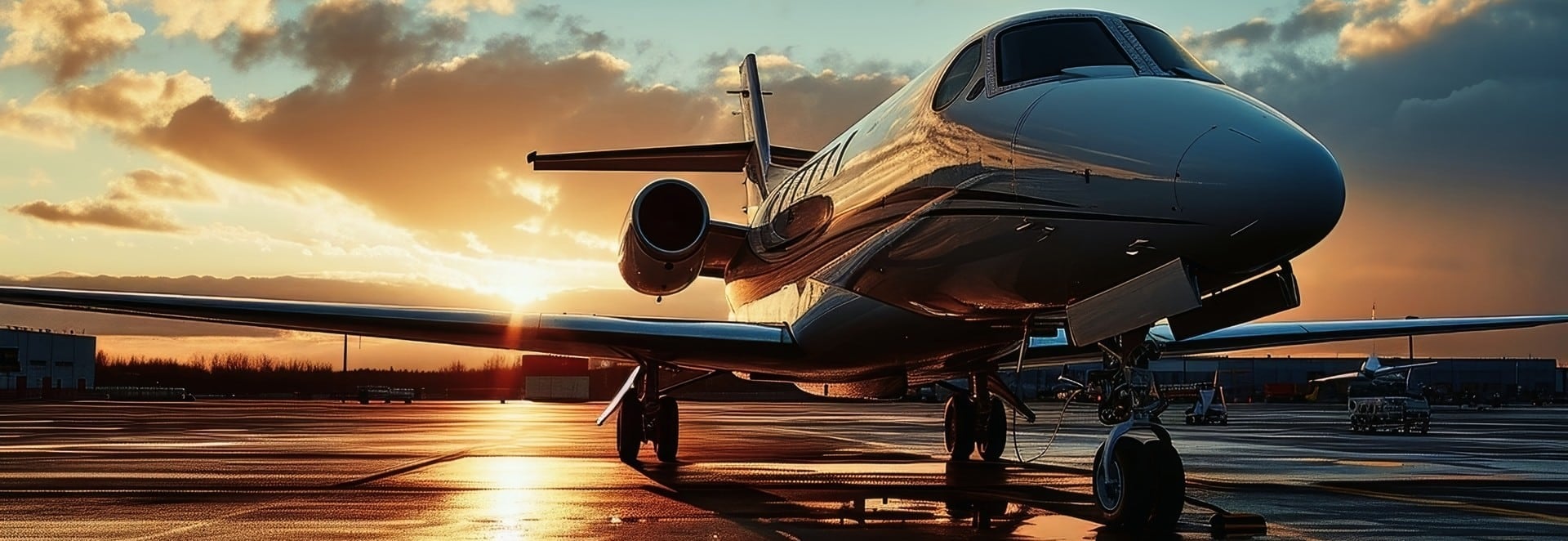 Business jet on the runway at sunset in Asia
