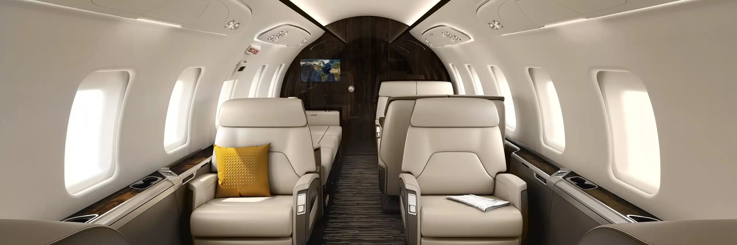 Heavy jet cabin interior used for long-range private charter