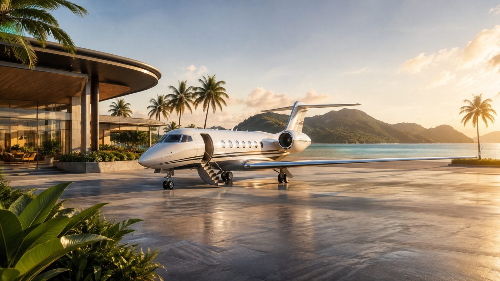 Private jet at a resort-side terminal near Phuket International Airport (HKT) on the Andaman coast