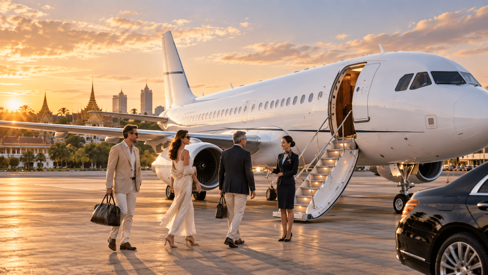 Executives boarding a private jet charter in Bangkok