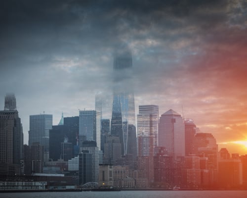 New York view from the Hudson and Statue of Liberty